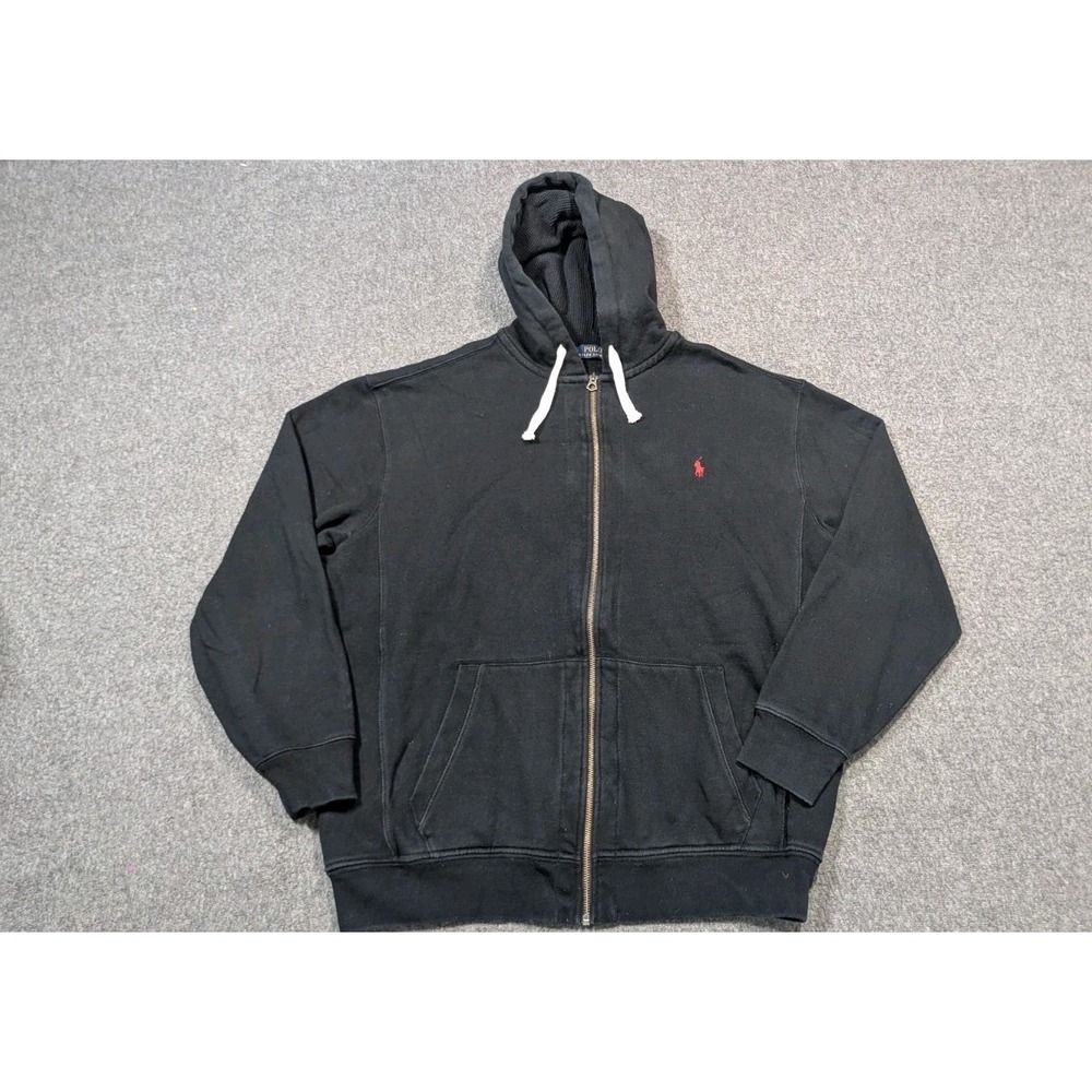 Polo Ralph Lauren Hoodie Men's Black 2XLT Tall Full Zip Sweatshirt Red Pony Logo